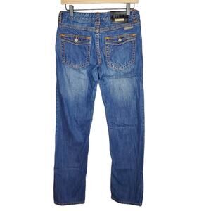 Iron Horse Jeans Straight Leg Denim Contrast Stitching Women's 4 Long Mid Wash